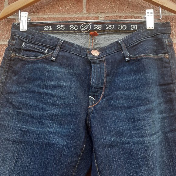 ERNEST SEWN JAPANESE FABRIC TALL LONG JEANS BLUE CIGARETTE LEG 27 w/MEASUREMENTS - Picture 3 of 4